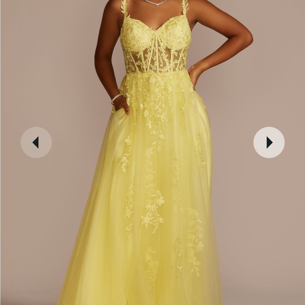 Corset Formal Canary Floral Ballgown Illusion Size 12 NWT